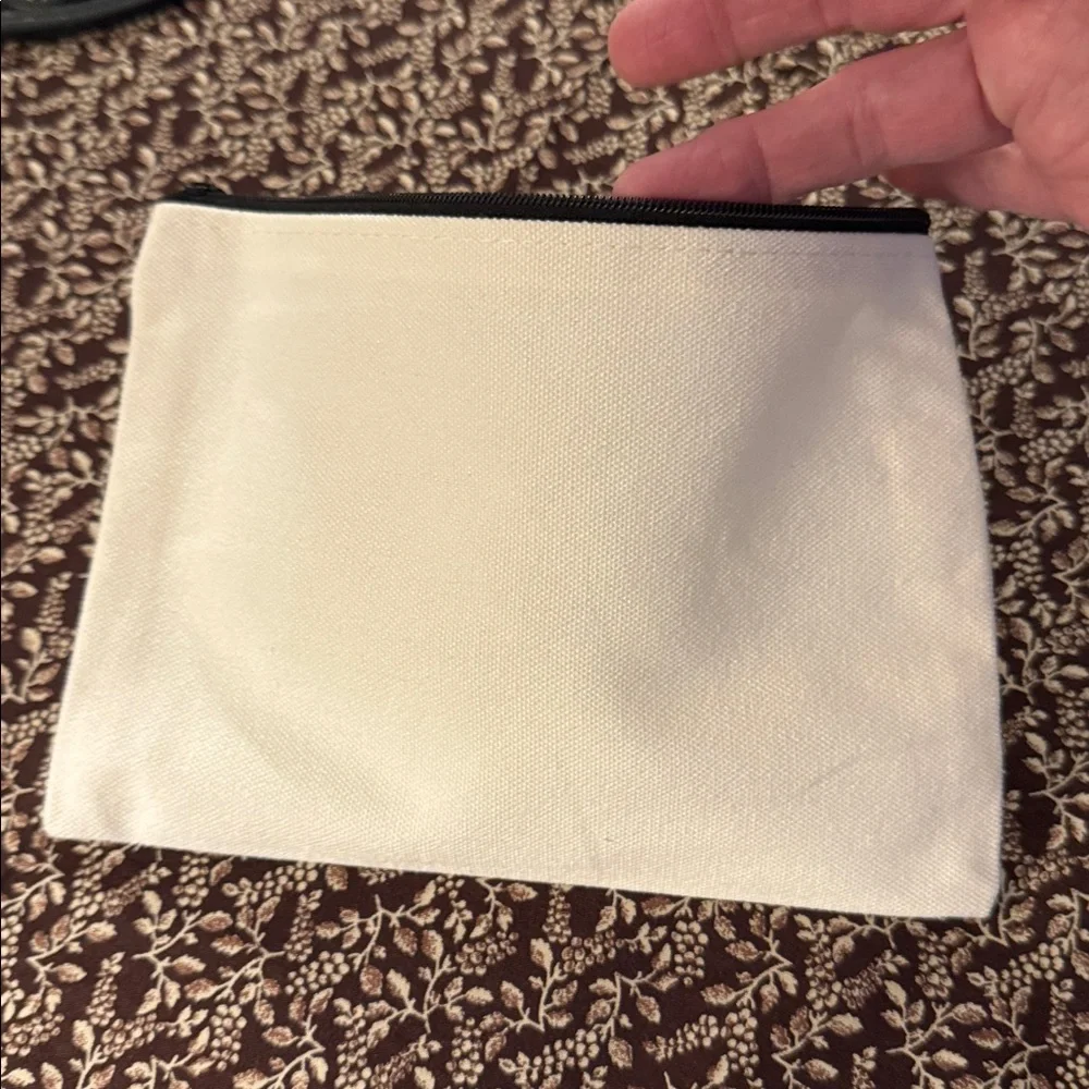 New Blank Canvas Zipper Pouch - Cream/Black Makeup or Travel Bag